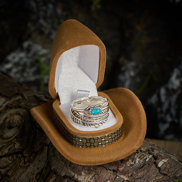 Bague en argent style bohème avec plumes turquoises incrustées - image 2