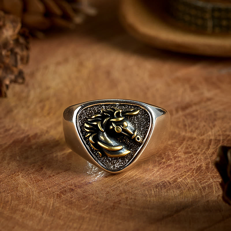 Bague tête de cheval 3D exquise de style occidental vintage - Tête de cheval - image 0