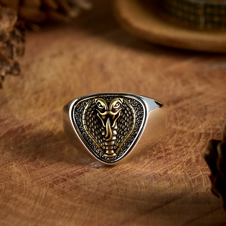 Bague tête de serpent féroce de style rétro occidental - Tête de serpent - image 0
