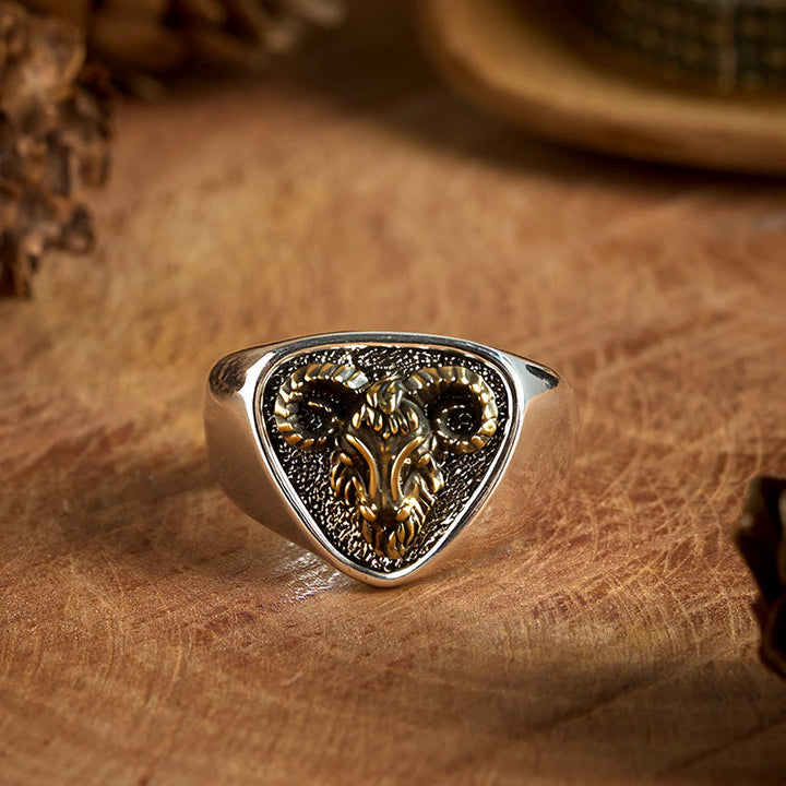 Bague vintage en forme de tête de bélier sculptée de style occidental - Tête de bélier - image 0