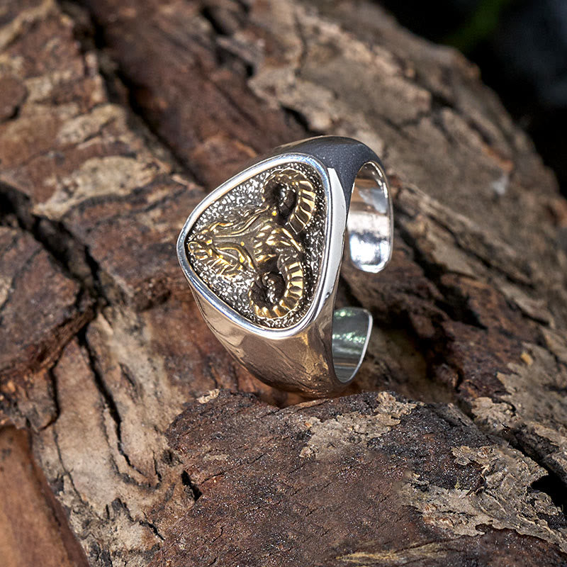 Bague vintage en forme de tête de bélier sculptée de style occidental - image 4