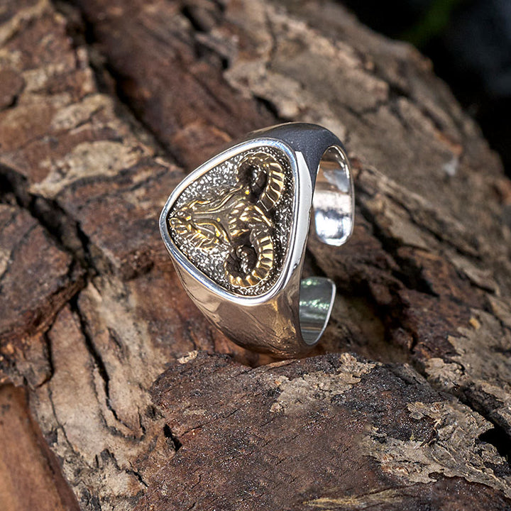 Bague vintage en forme de tête de bélier sculptée de style occidental - image 4