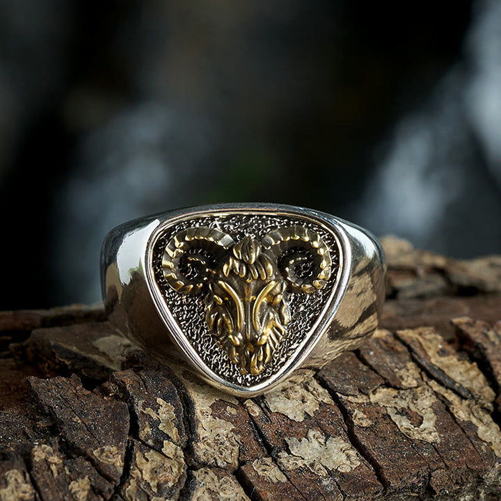 Bague vintage en forme de tête de bélier sculptée de style occidental - image 3
