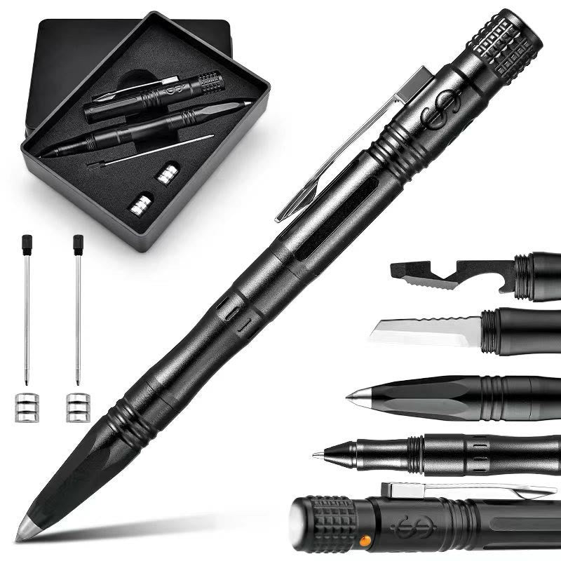 Stylo tactique multifonctionnel pour l'autodéfense et la survie - Noir (avec emballage) - image 0