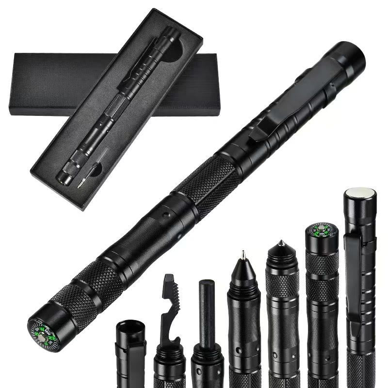 Stylo tactique multifonction avec boussole et bâton d'allumage pour la survie et l'EDC - Noir - image 0