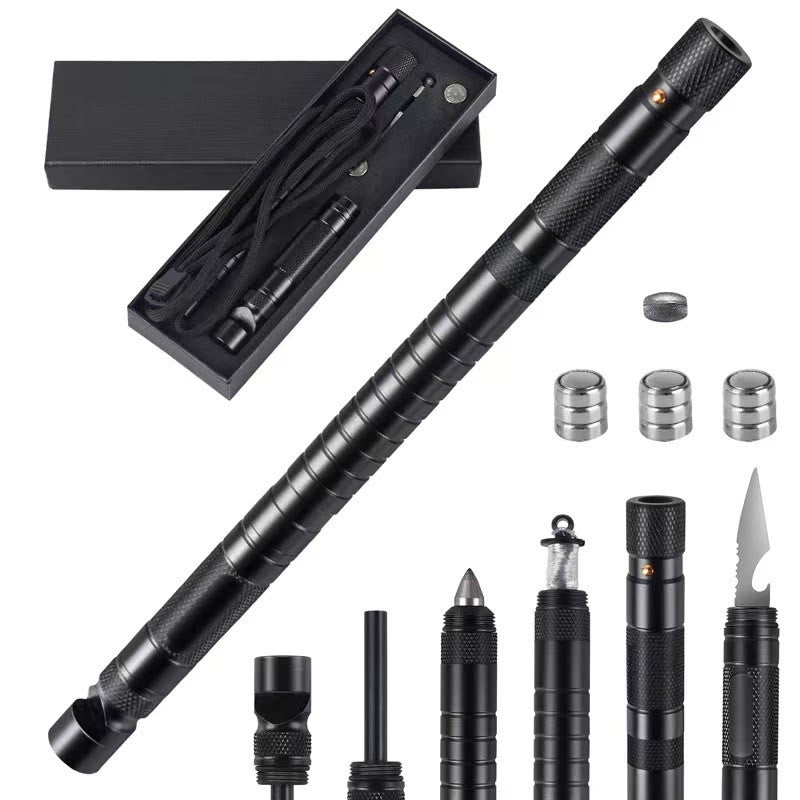 Stylo tactique de survie avec sifflet brise-vitre multifonctionnel - Noir - image 0