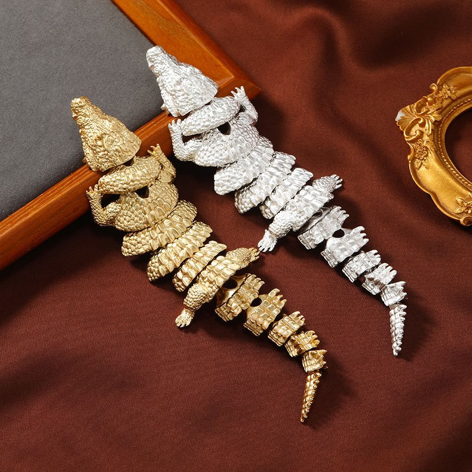 Broche articulée en crocodile doré mobile, accessoire de costume - image 3