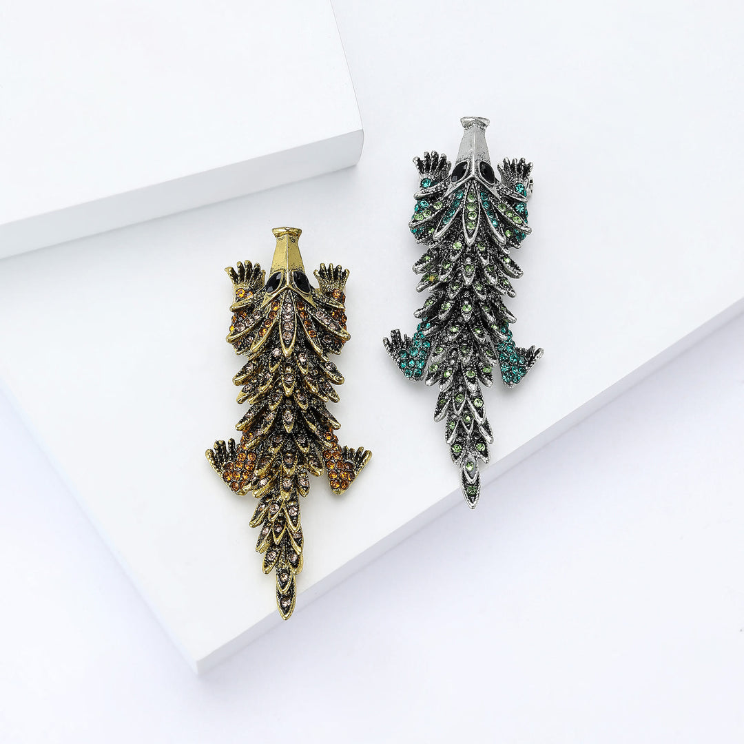 Broche articulée crocodile mobile incrustée de strass - image 3