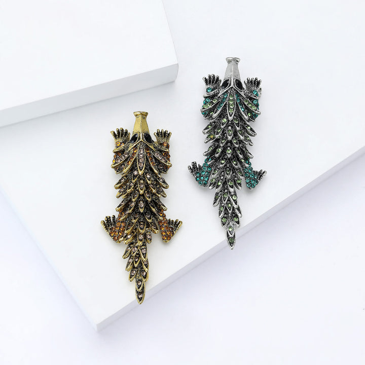 Broche articulée crocodile mobile incrustée de strass - image 3