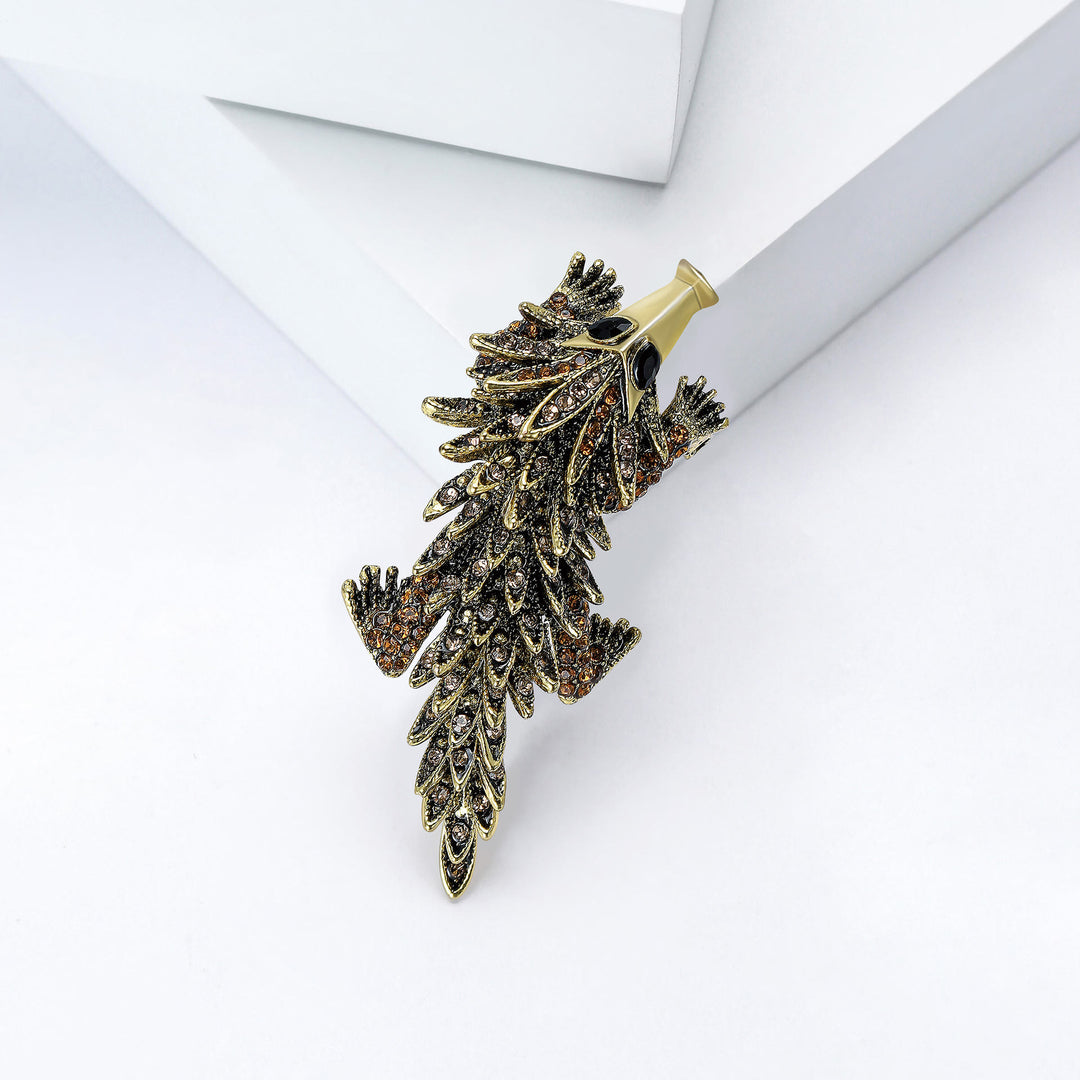 Broche articulée crocodile mobile incrustée de strass - Café - image 4
