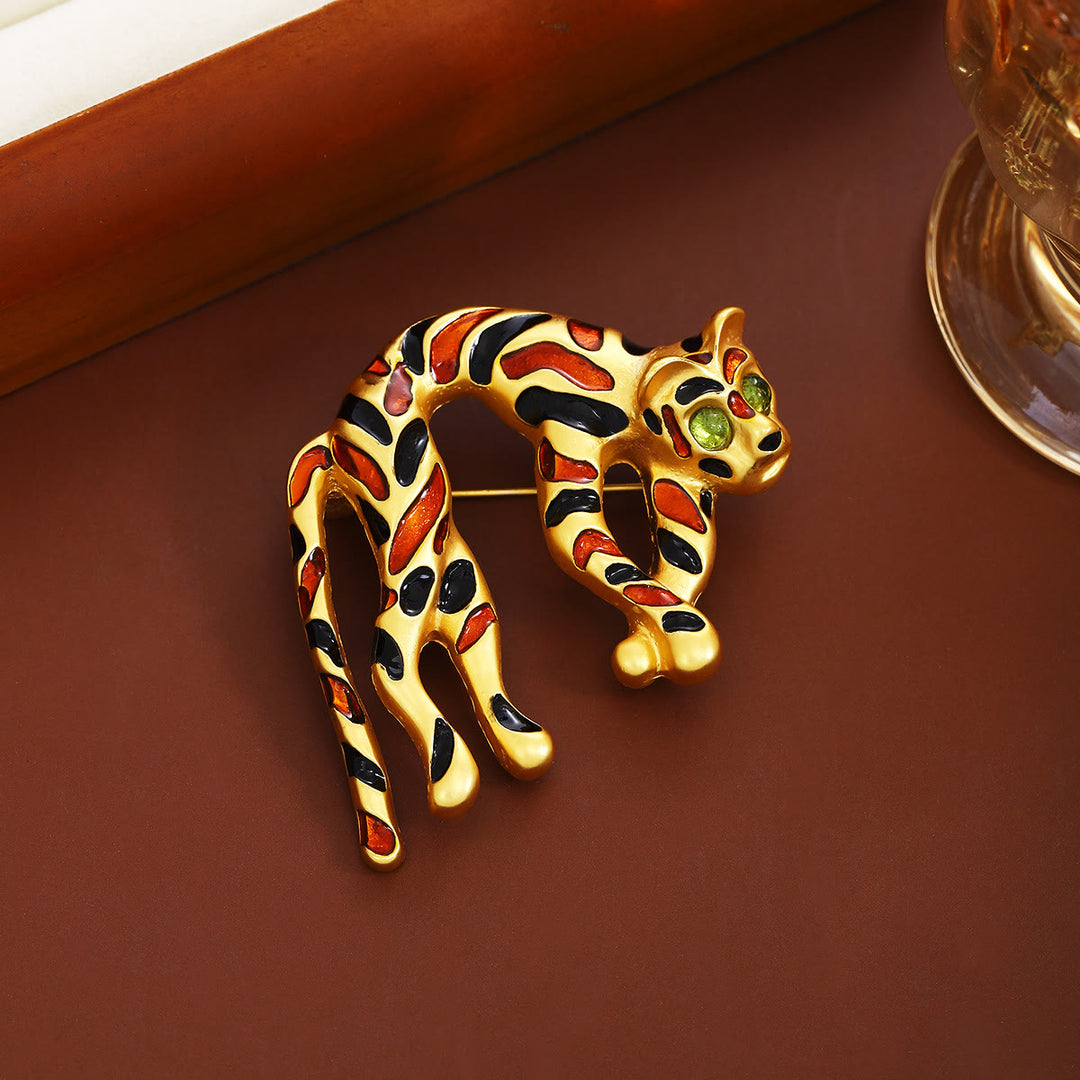 Accessoire de broche léopard coloré de style ancien moyen avec gouttes d'huile - Doré - image 0