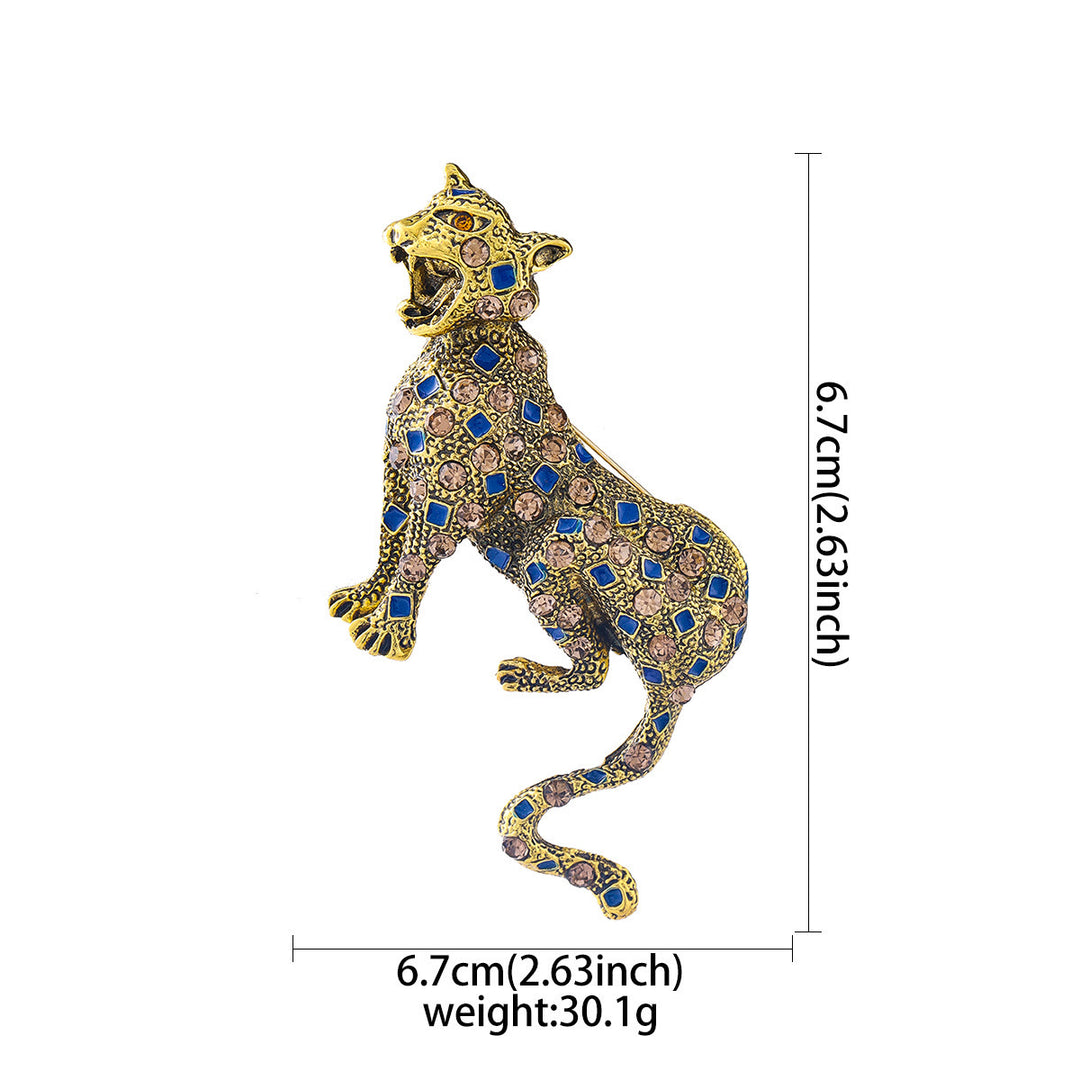Broche léopard carrée bleue sertie de diamants dorés - image 4