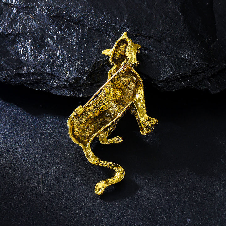 Broche léopard carrée bleue sertie de diamants dorés - image 3