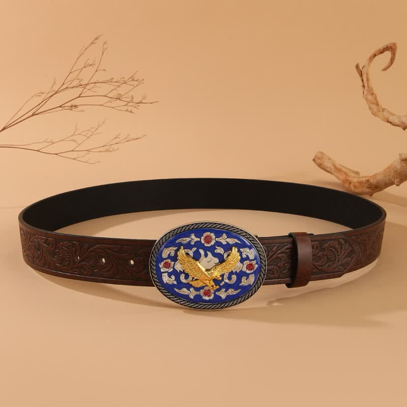 Ceinture en cuir à motif floral en relief avec boucle bleue Gold Eagle - image 3
