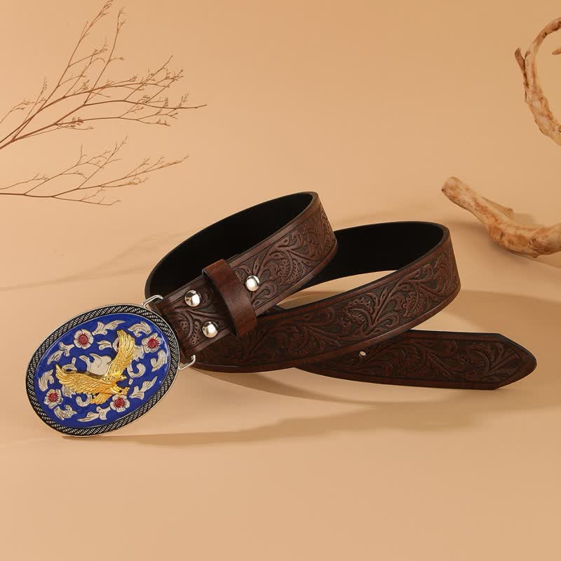 Ceinture en cuir à motif floral en relief avec boucle bleue Gold Eagle - image 2
