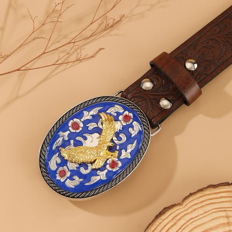 Ceinture en cuir à motif floral en relief avec boucle bleue Gold Eagle - image 1