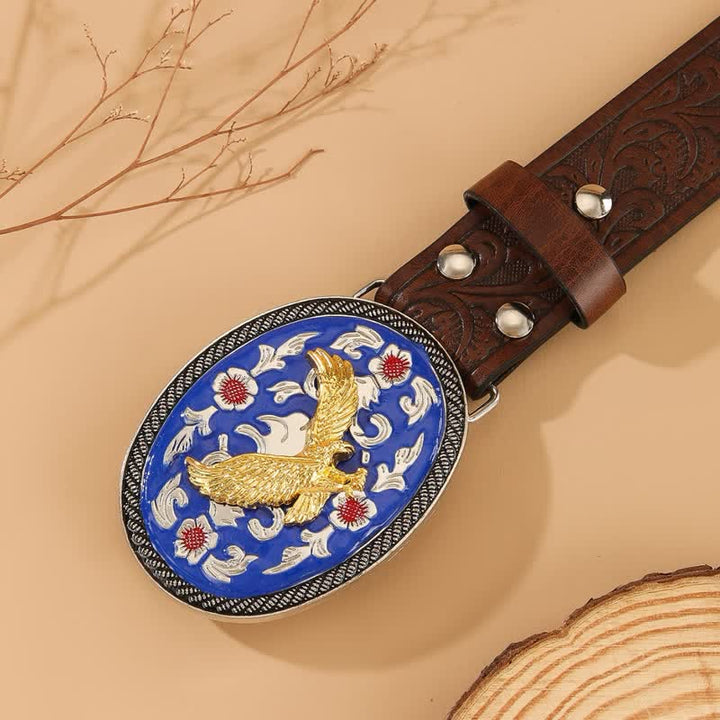 Ceinture en cuir à motif floral en relief avec boucle bleue Gold Eagle - image 1