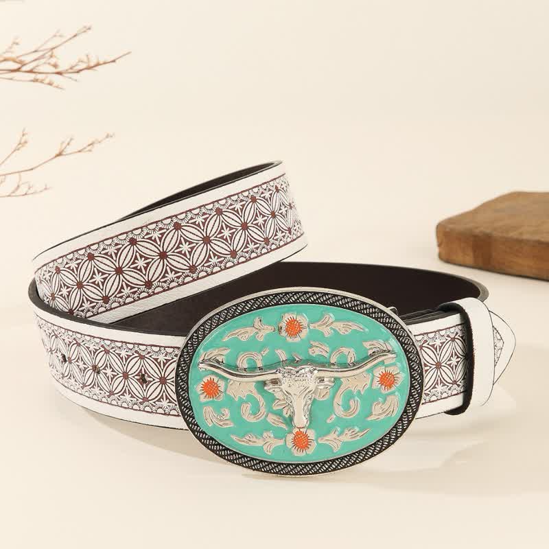 Ceinture en cuir gaufré à boucle turquoise Longhorn Bull - image 1
