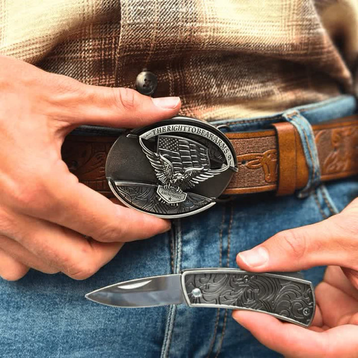 Ceinture en cuir pour homme avec couteau pliant caché et drapeau américain - image 3