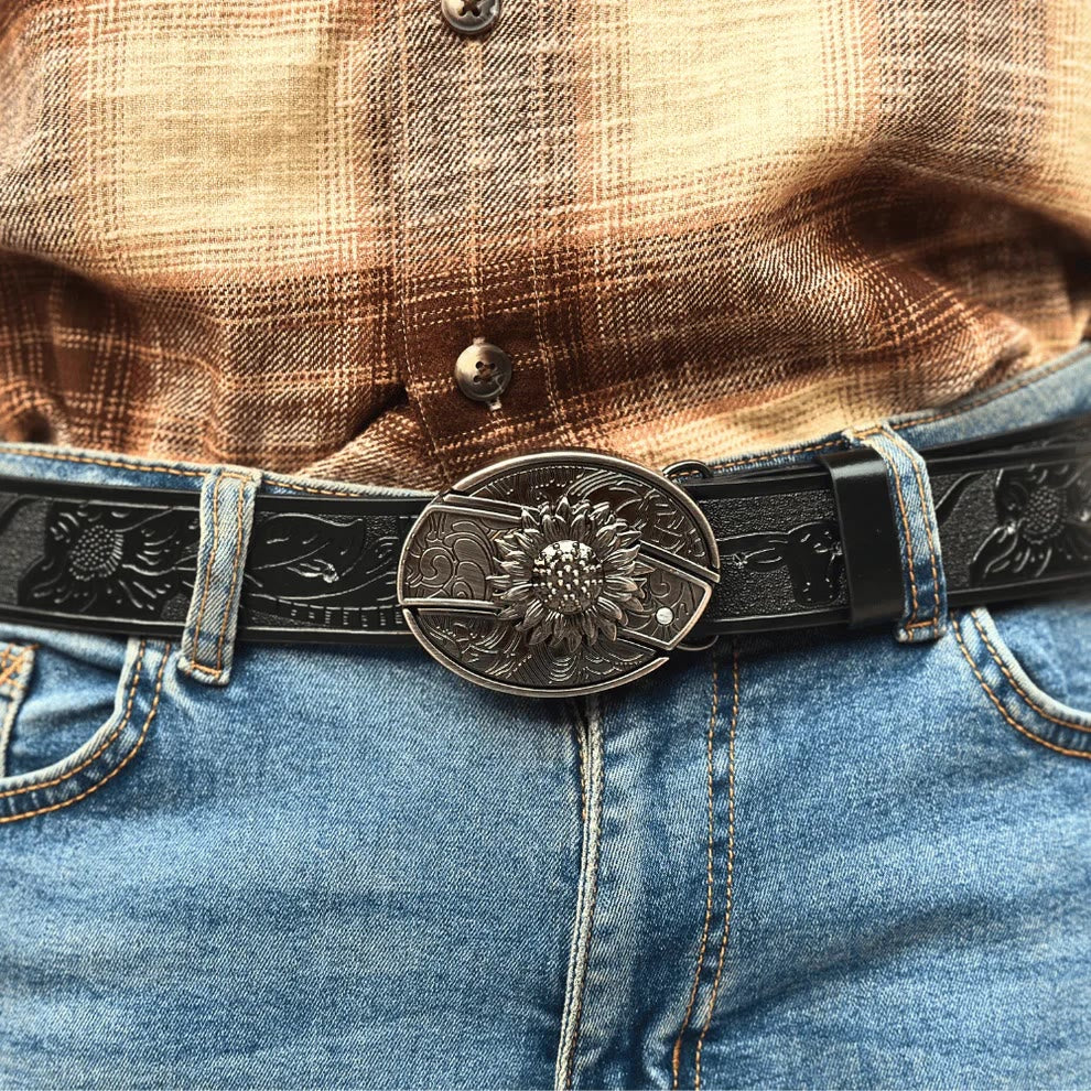Ceinture en cuir pour homme avec couteau pliant caché tournesol - image 4