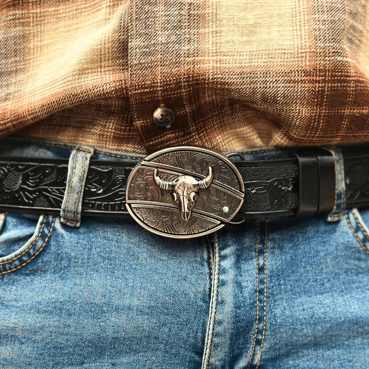 Ceinture en cuir pour homme avec couteau pliant caché en forme de taureau Longhorn - image 4