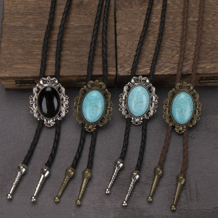 Cravate bolo à pendentif elliptique turquoise rétro western - image 0