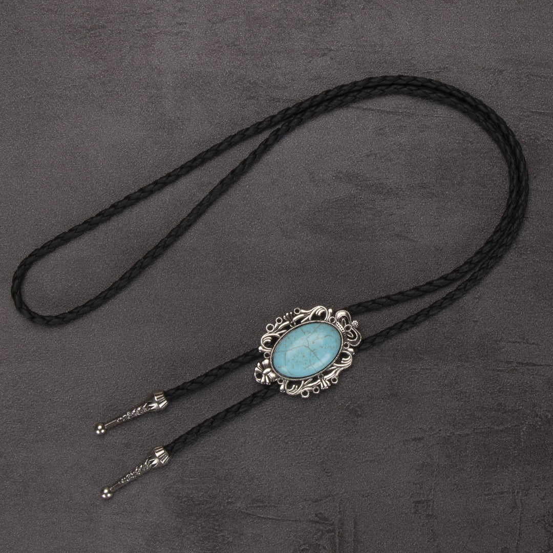 Cravate bolo à pendentif elliptique turquoise rétro western - #3 - image 3