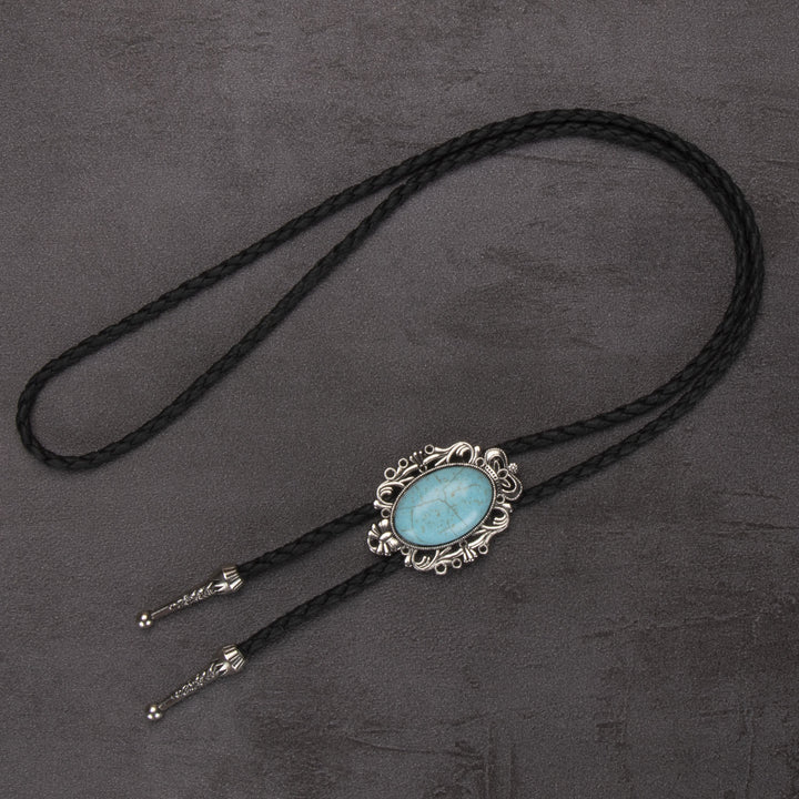 Cravate bolo à pendentif elliptique turquoise rétro western - #3 - image 3