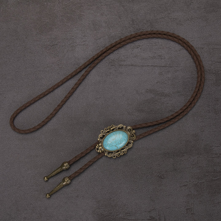 Cravate bolo à pendentif elliptique turquoise rétro western - #1 - image 1
