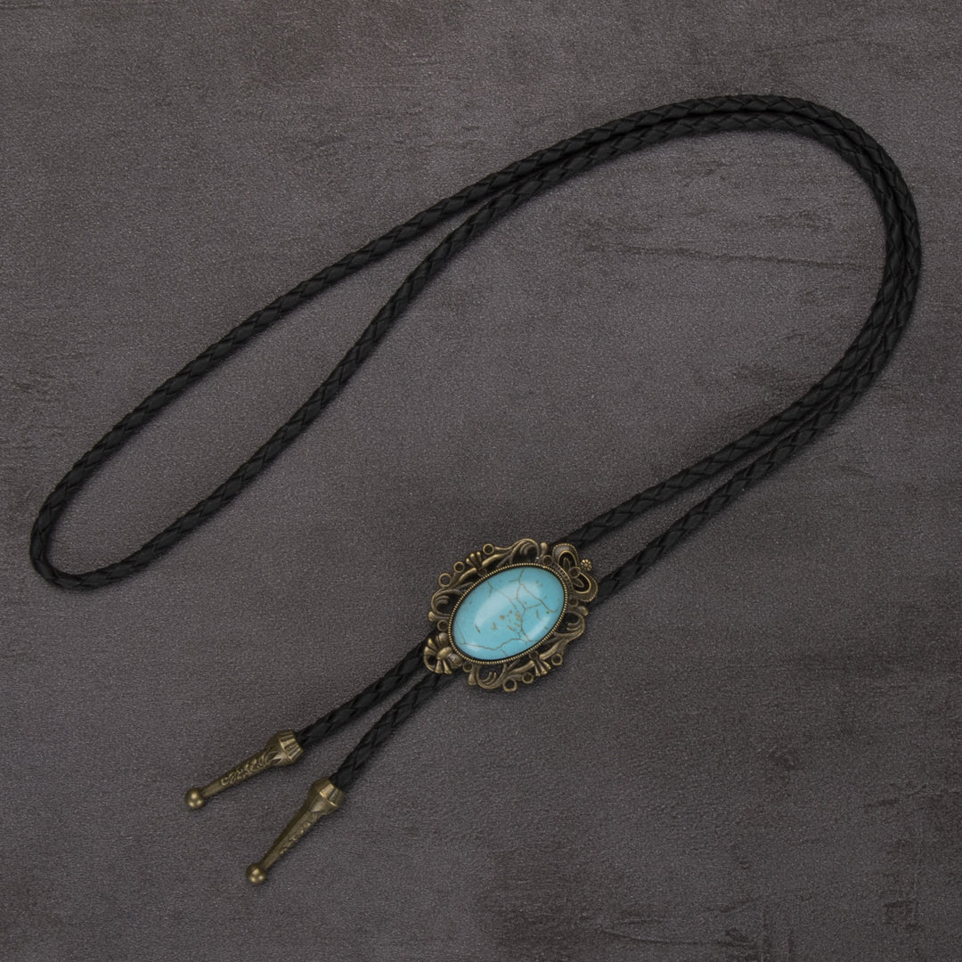 Cravate bolo à pendentif elliptique turquoise rétro western - #2 - image 2