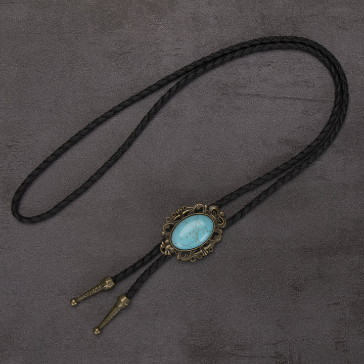 Cravate bolo à pendentif elliptique turquoise rétro western - #2 - image 2