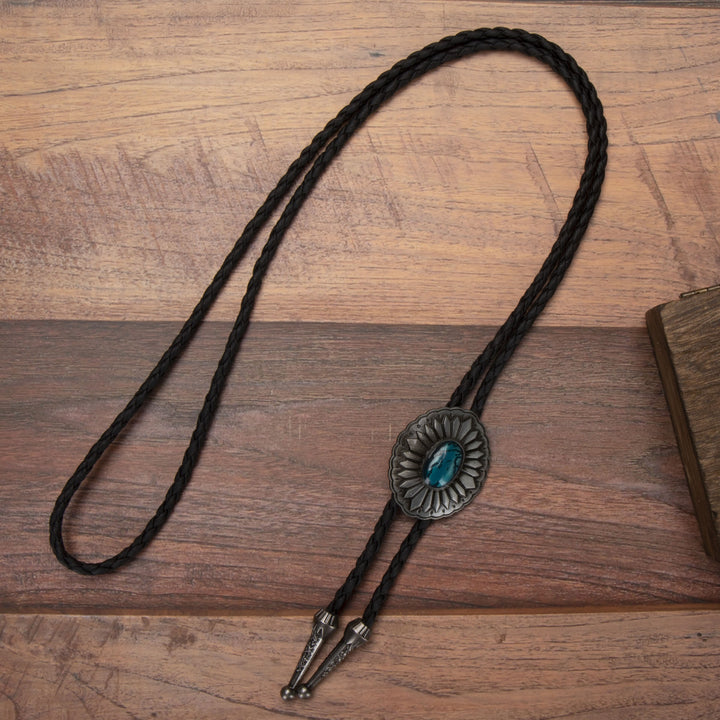 Cravate bolo exquise avec pendentif turquoise ovale en argent - #1 - image 2