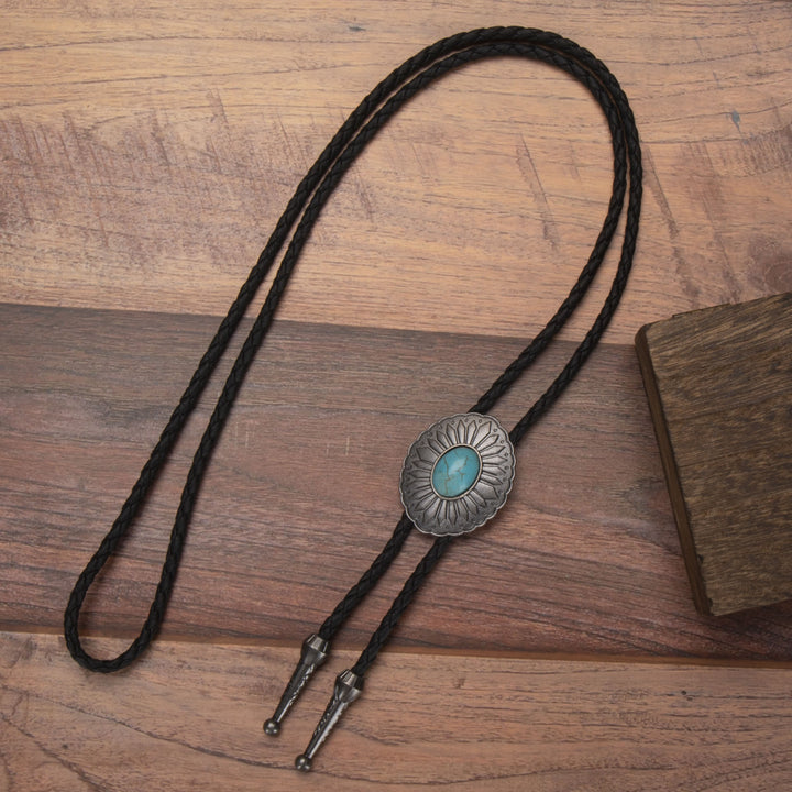 Cravate bolo exquise avec pendentif turquoise ovale en argent - #3 - image 4