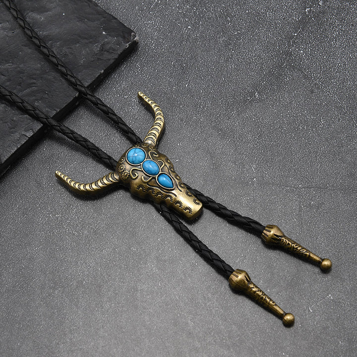 Bolo Tie Pendentif Taureau Turquoise Occidental - Laiton - image 4