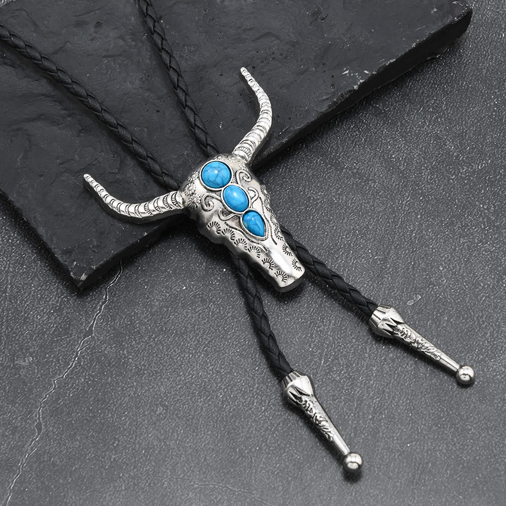 Bolo Tie Pendentif Taureau Turquoise Occidental - Argent - image 0