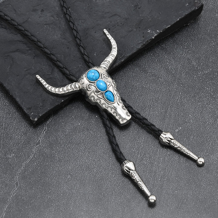 Bolo Tie Pendentif Taureau Turquoise Occidental - Argent - image 0