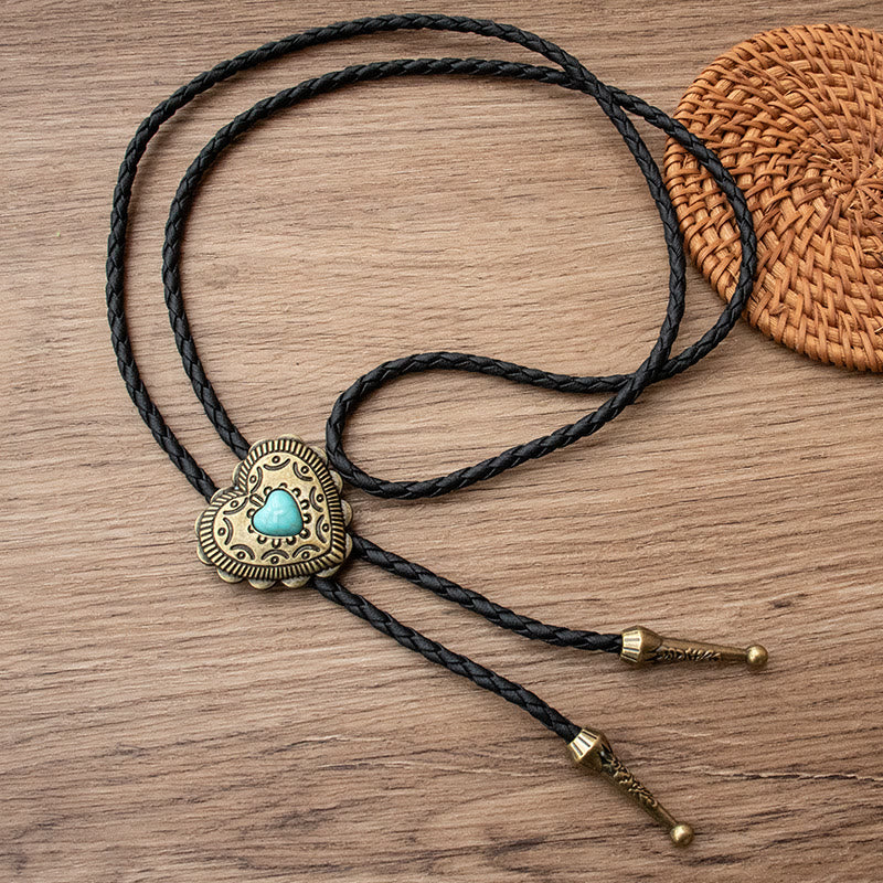 Cravate bolo créative avec pendentif turquoise en forme de cœur - Laiton - image 2