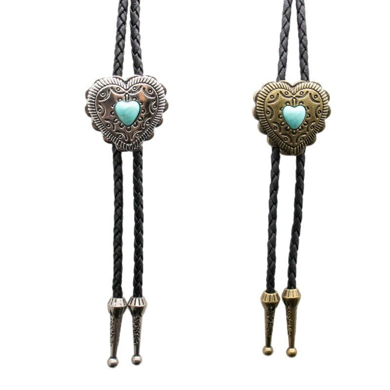 Cravate bolo créative avec pendentif turquoise en forme de cœur - image 4