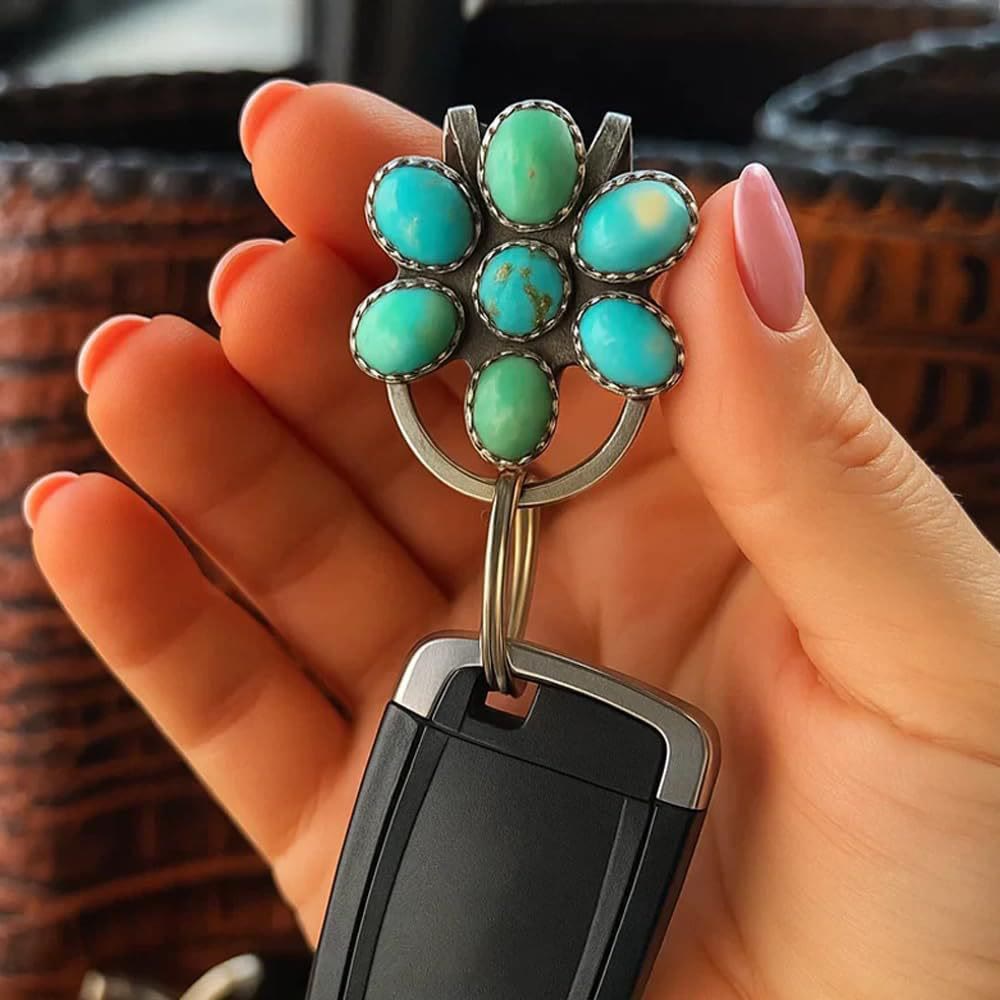 Porte-clés à clip pour sac à fleurs turquoise, accessoire décoratif - Porte-clés - image 1