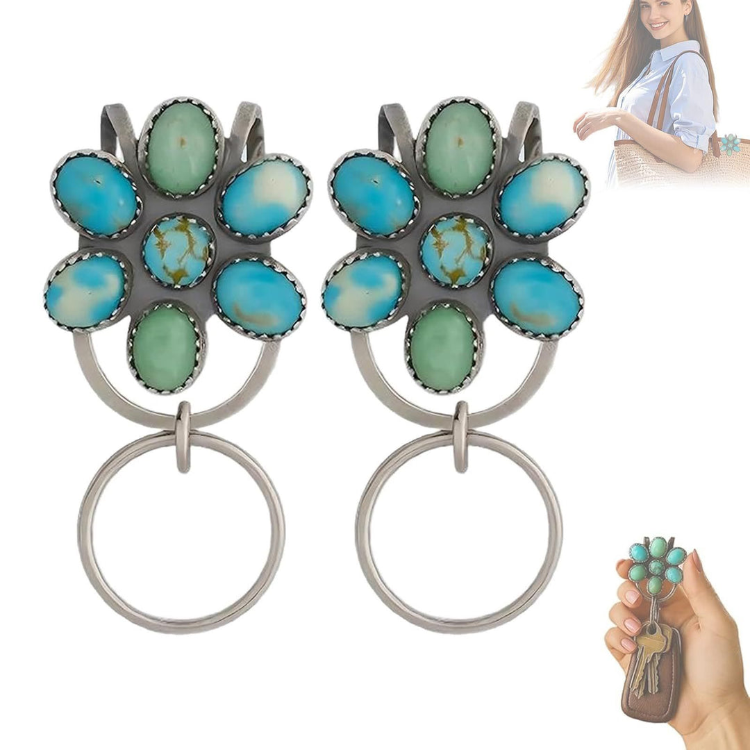 Porte-clés à clip pour sac à fleurs turquoise, accessoire décoratif - image 4