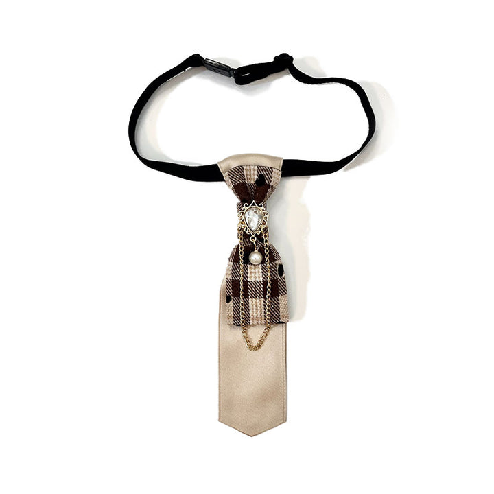 Cravate tendance pré-nouée en perles de pêche noires - Kaki - image 3