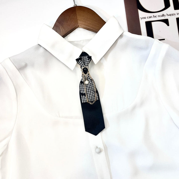 Cravate tendance pré-nouée en perles de pêche noires - image 1