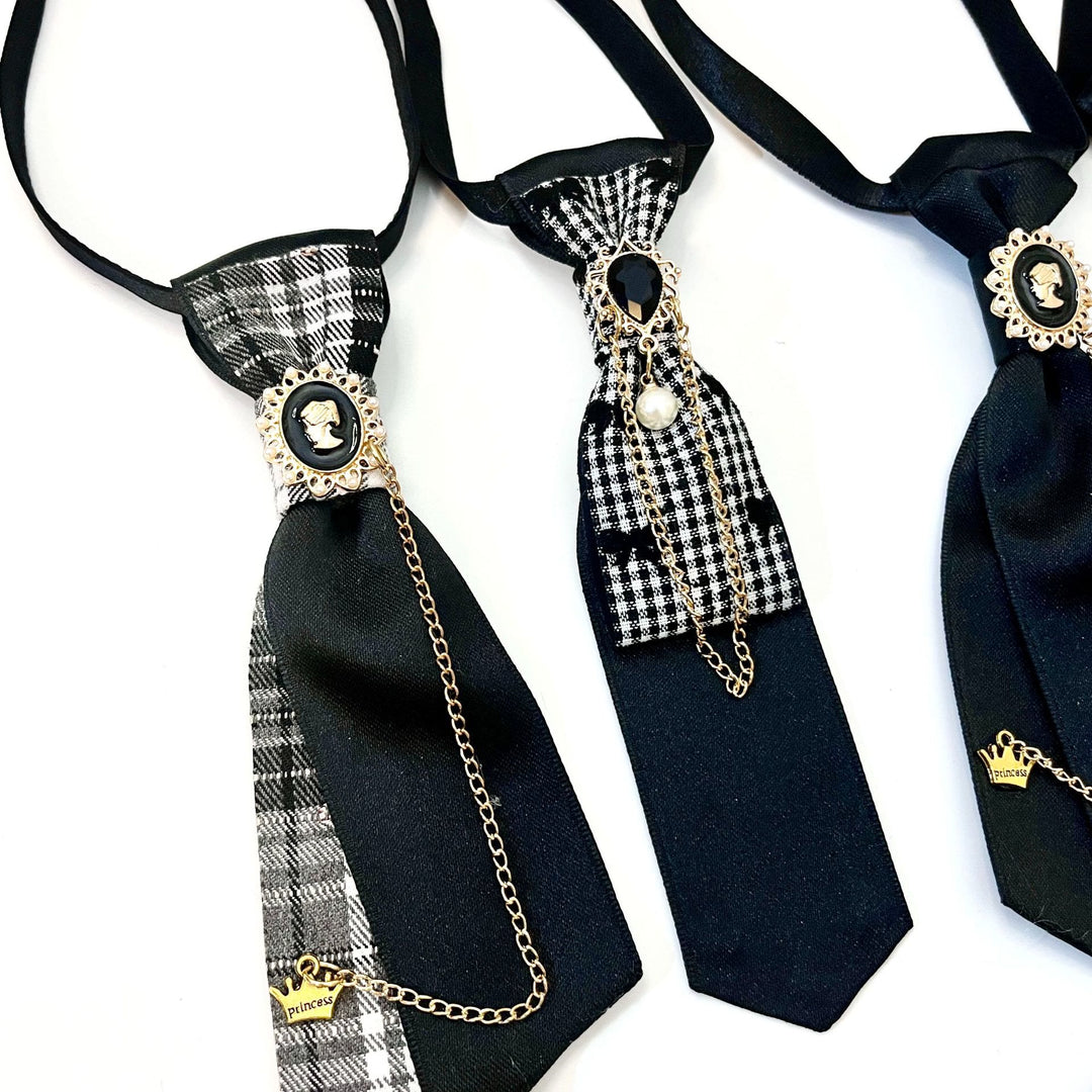 Cravate tendance pré-nouée en perles de pêche noires - image 2