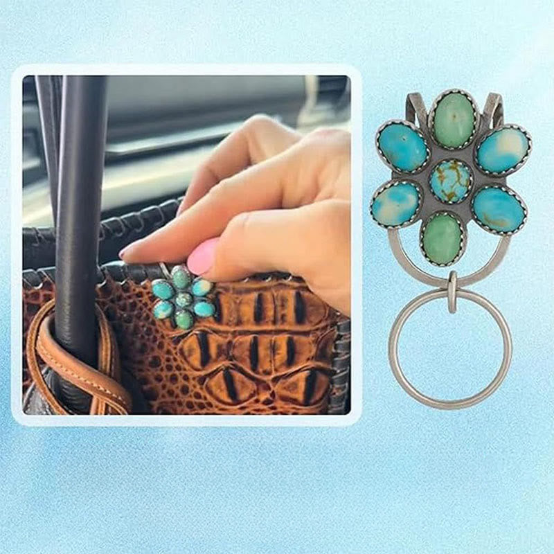 Porte-clés à clip pour sac à fleurs turquoise, accessoire décoratif - image 0