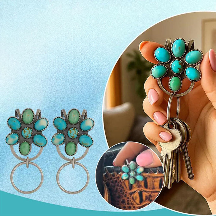 Porte-clés à clip pour sac à fleurs turquoise, accessoire décoratif - image 2