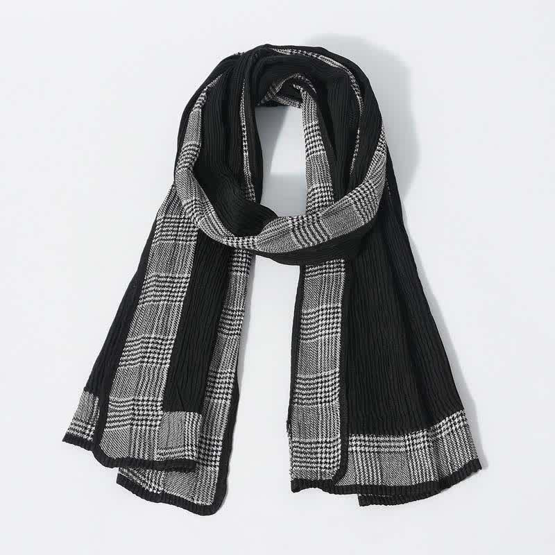 Écharpe douce froissée à motif patchwork pied-de-poule - Noir - image 0
