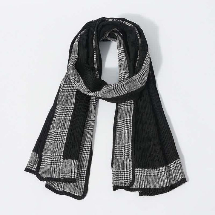 Écharpe douce froissée à motif patchwork pied-de-poule - Noir - image 0