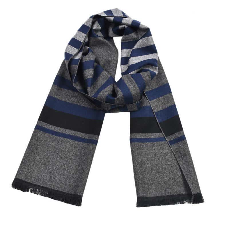 Écharpe chaude élégante à rayures double face - Gris et bleu marine - image 7