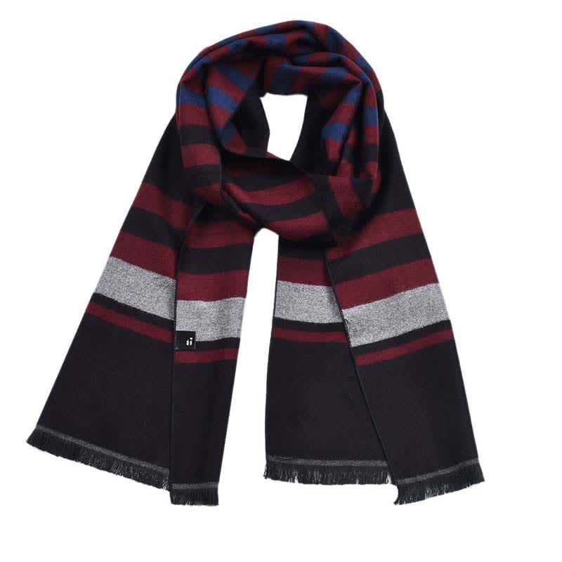 Écharpe chaude élégante à rayures double face - Gris et Bourgogne - image 12