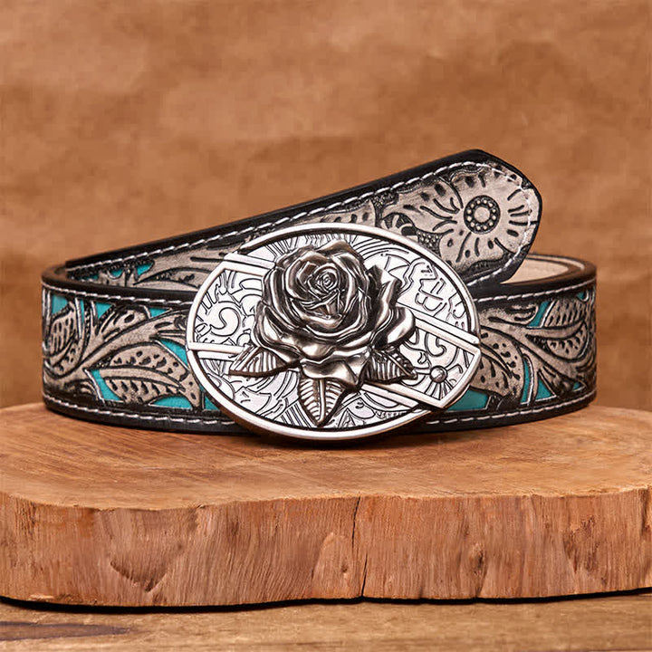 Ceinture en cuir pour homme avec couteau pliant caché Western Rose - Rose de l'Ouest - Ceinture fleurie grise - 42 - image 10